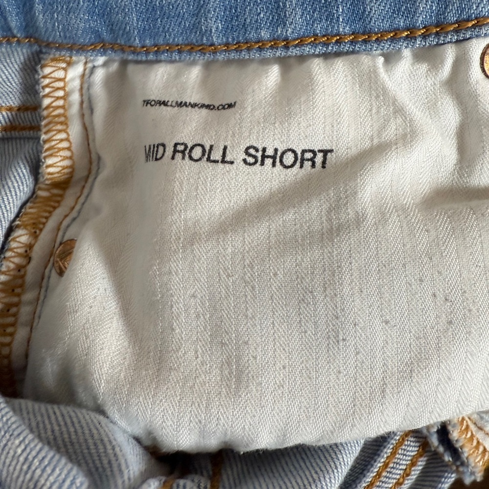 7 For All Mankind Blue Jean Mid Roll Shorts Frayed Hem SKU 0044 - Picture 6 of 12